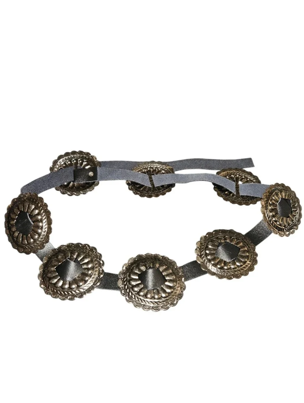 Women's Western Boho Silver Concho Faux Leather Black Belt One Size